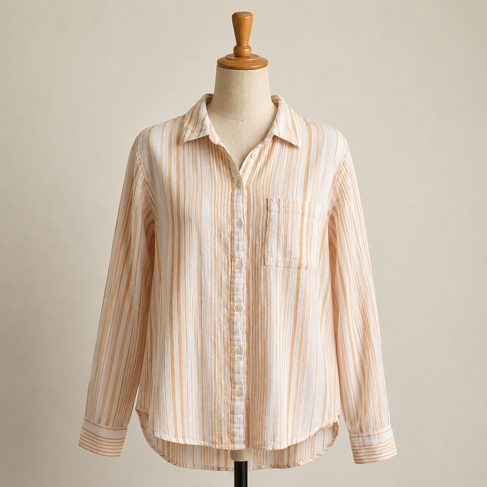 Sundance Striped Button Down Women‎ XS Peach Coastal Boho Cotton Gauze Shirt